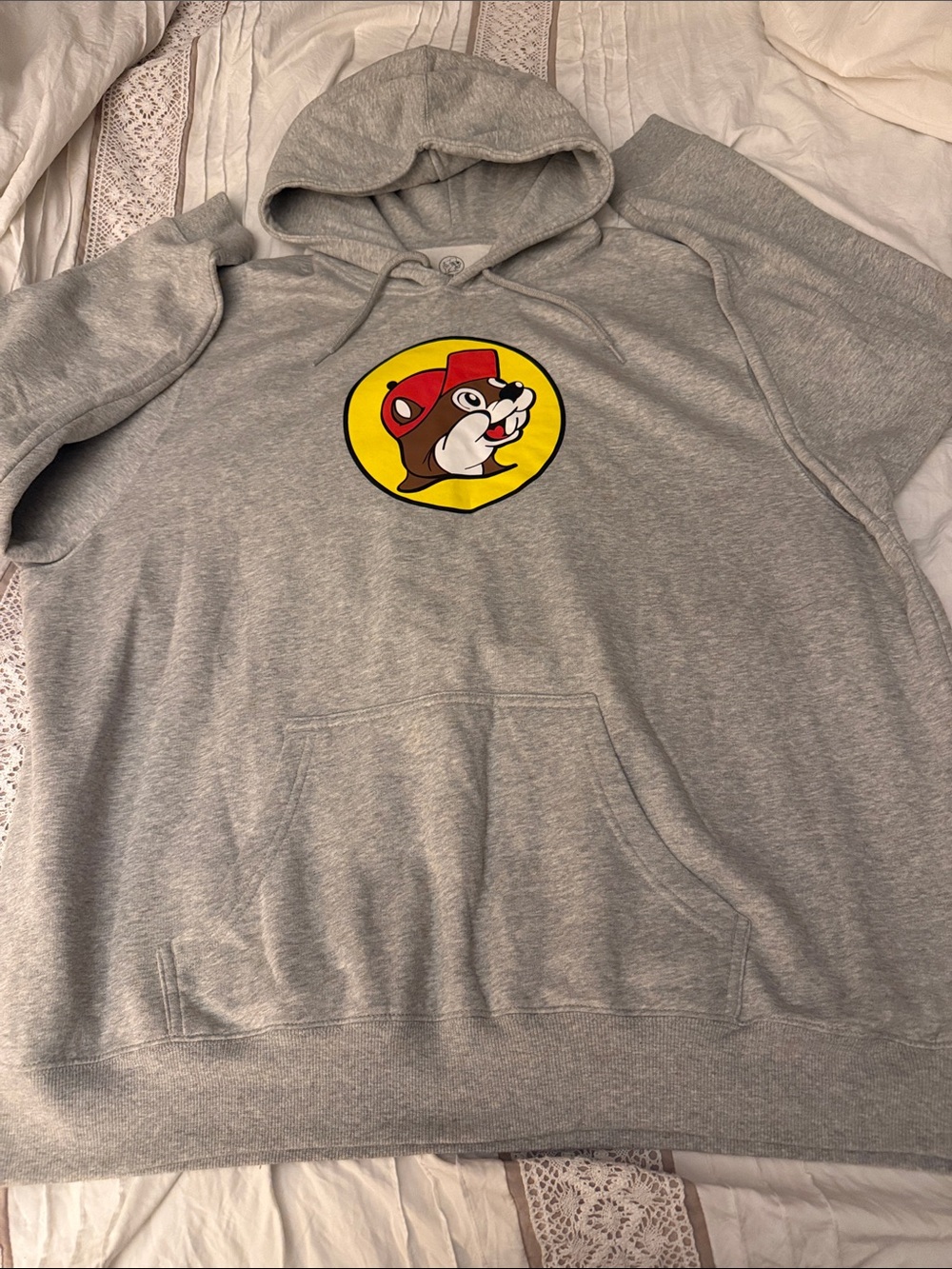 Buc-ee's classic Grey Logo Hoodie the iconic yellow and red beaver. 3XL. Unsex